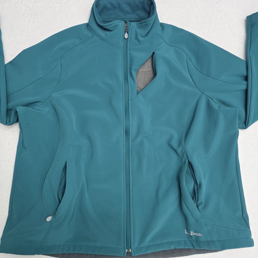 LL Bean Womens 2X Softshell Jacket Teal Blue Fleece Lined Full Zip 258215 - Picture 6 of 16